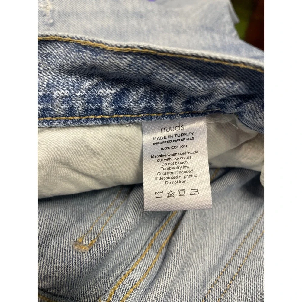 nuuds Curvy High Waisted Straight Leg Distressed Jeans Light Wash Blue Grunge 29